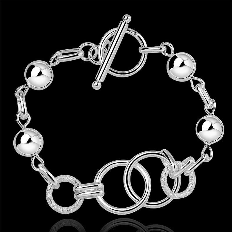 Women Stylish Sphere Shape Chains Silver Plated Copper Bracelet