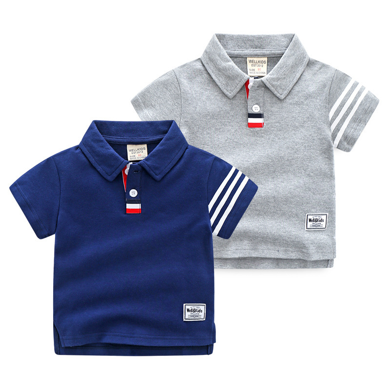 Kids Boys Basic Lapel Stripe Short Sleeve Polo Shirt Casual T-Shirt