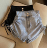 Women High Waist Side Drawstring Denim Shorts