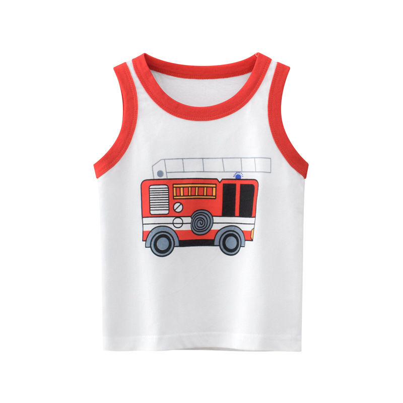 Kids Boys Basic Cute Cartoon Car Rocket Pattern Round Neck Sleeveless Casual Vest