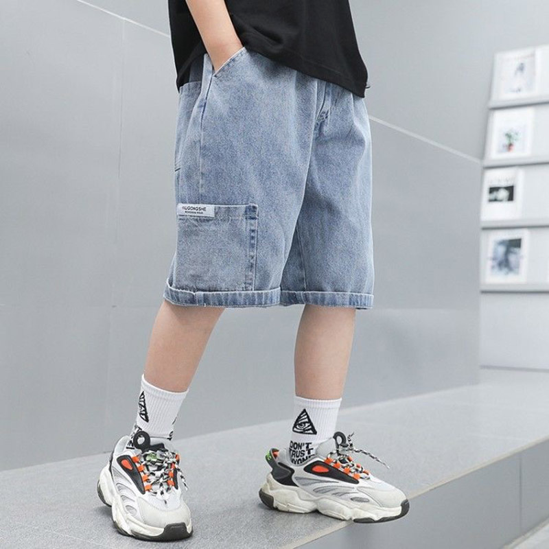 Kids Boys Casual Solid Color Pocket Elastic Wasit Denim Shorts