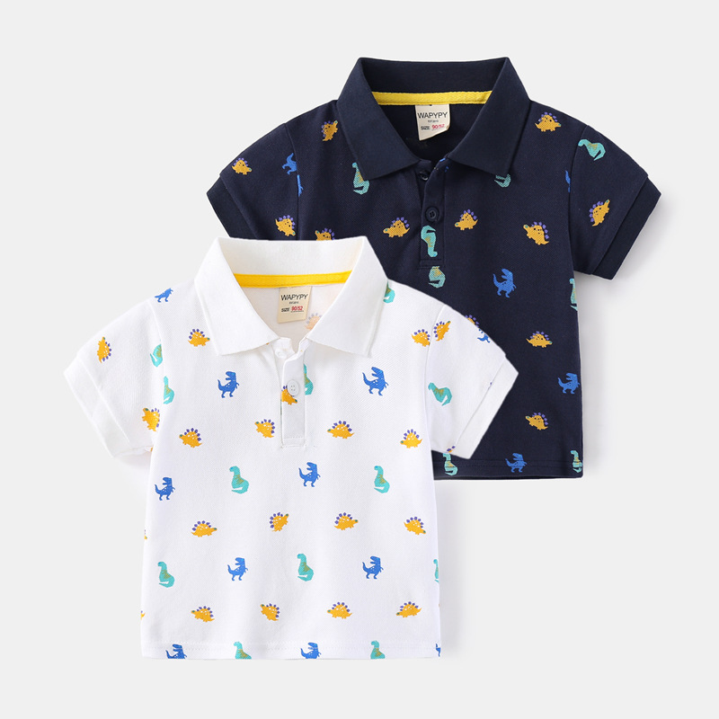 Kids Boys Short Sleeve Summer Dinosaur Print Polo Shirt Lapel T-Shirt