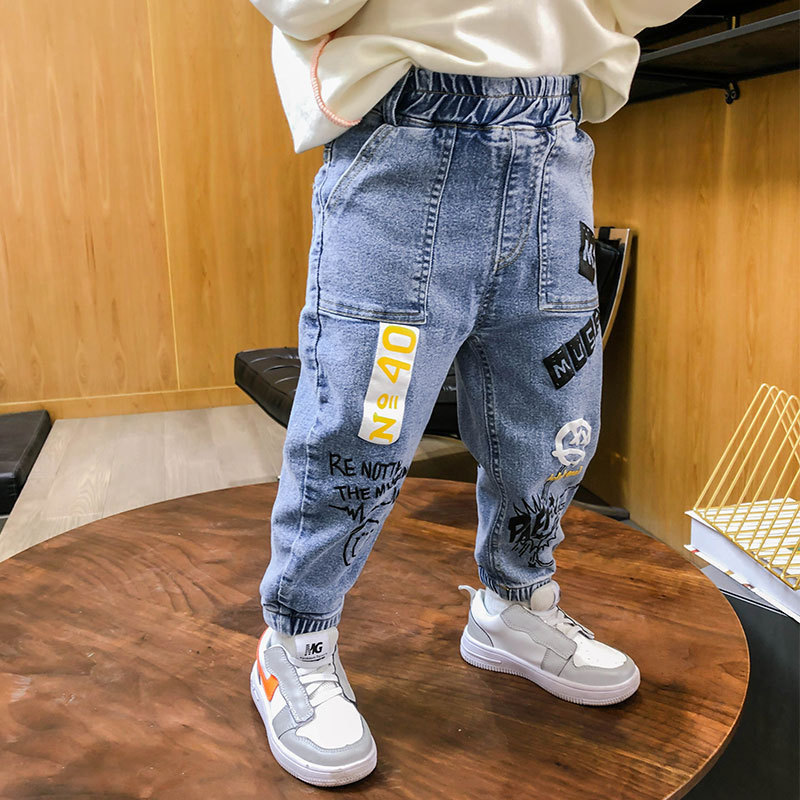 Kids Boys Casual Letter Pattern Elastic Denim Pants