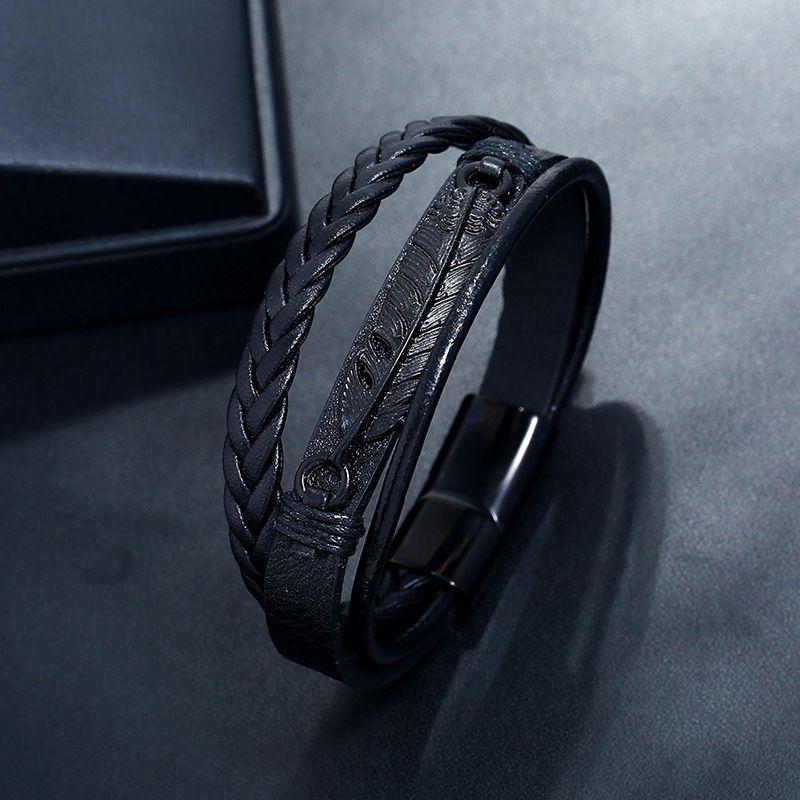 Creative Black Leather Braided Multilayer Men Bracelet