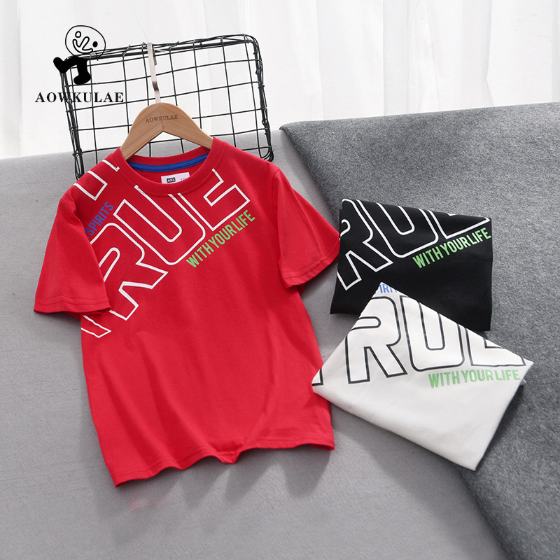 Kids Boys Casual Letter Round Neck Short Sleeve Loose T-Shirt