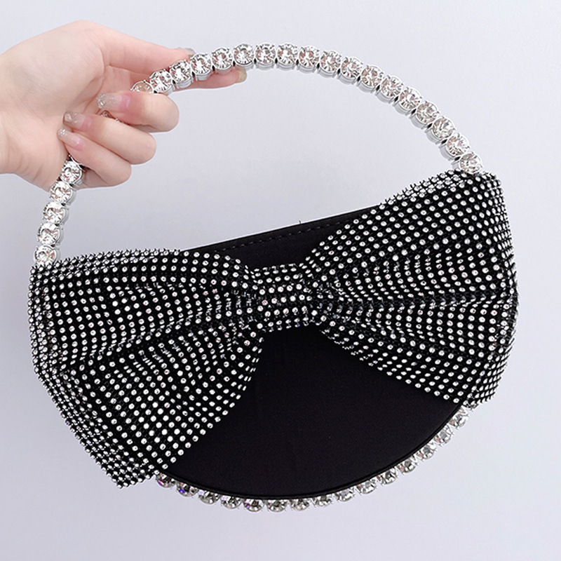 Women Fashion Valentine'S Day Bow Knot Diamond Acrylic Round Handbag