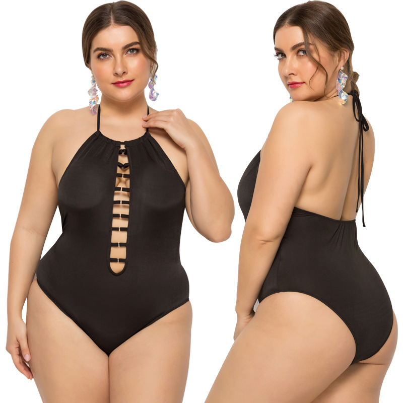 Sexy Backless Solid Color Hollow Plus Size One-Piece Swimwear