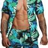 Men Fashion Leaf Print Short Sleeve Shirt And Shorts Two-Piece Set