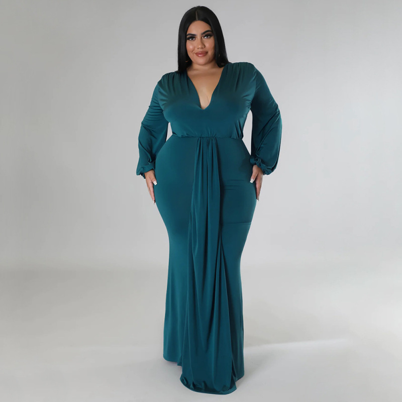 Fashion Plus Size Women'S V-Neck Dress