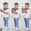 Fashion Kid Boy Shirts And Demin Jeans With Scarf 3 Pcs Set