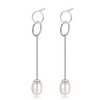 Simple Long Length Design Women Sterling Silver Natural Pearl Earrings