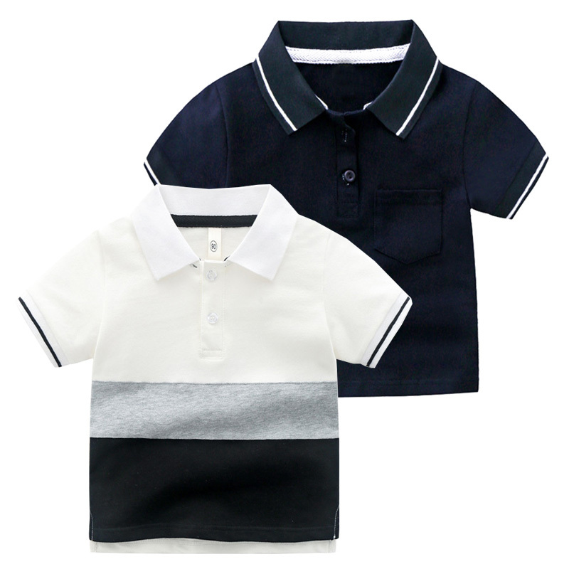 Kids Boys Basic Lapel Short Sleeve Stripe Color Blocking Casual T-Shirt