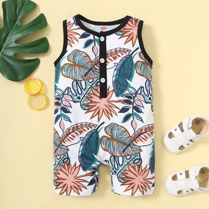 Toddlers Newborn Baby Fashion Sleeveless Leaves Print Romper