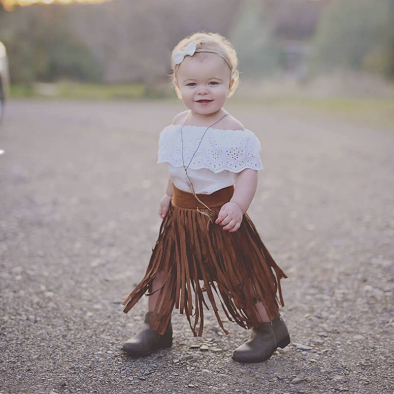 Kids Toddler Girls Fashion Solid Fringe Skirt