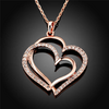 Double Heart Rose Gold Plated Copper Women Fashion Necklace