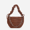 Women Fashion Design Corduroy Pleated Floral Half Round Saddle Bag Chain Shoulder Bag