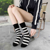 Unisex Fashion Black White Stripe Double Needle Mid Tube Cotton Socks 10 Pairs/Pack