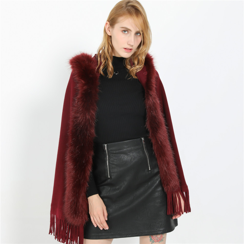 Fashion Solid Color Women Winter Warm Fur Collar Shawl