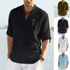 Men Fashion Solid Color Long Sleeve Loose Cotton Linen Collar Shirt