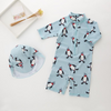 2 Pcs Boys Cute Penguin Printed Swimwear And Cap