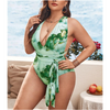 Large Size One-Piece Bikini Deep V Sexy Backless Belt Blooming Printed Swimsuit For Women