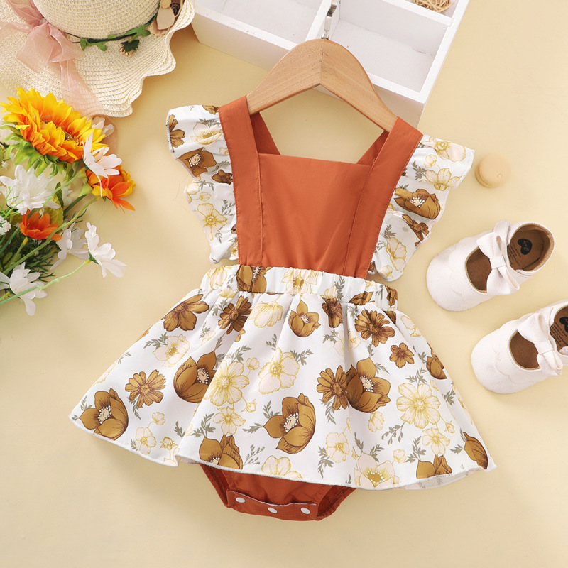 Toddlers Newborn Baby Fashion Girls Ruffle Sleeve Flower Print Bodysuit