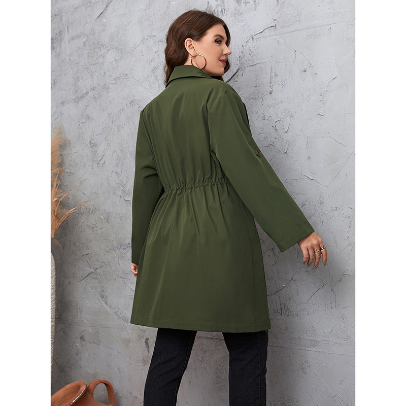 Women Fashion Casual Solid Color Mid-Length Lapel Trench Coat