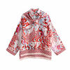 Woman Elegant Red Print Folk Vinatge Beach Shirt Suits