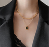 Women Fashion Simple Roman Black Square Double Layered Necklace