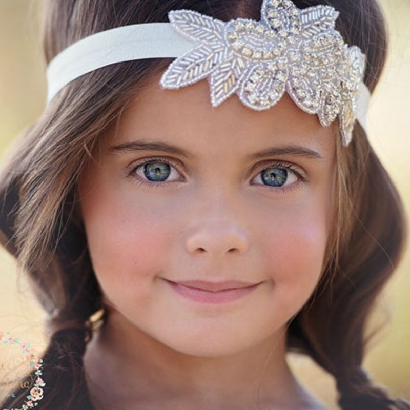 Baby Girls Lace Crystal Leaves Pattern Birthday Party Headbands