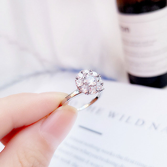 Creative Rotatable Round Shape Adjustable Zircon Brass Ring