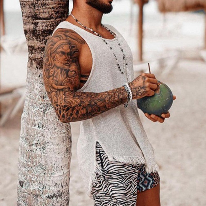 Men Fashion Solid Color Tassel Sports Vest