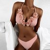 Women'S Split Pink Nylon Mesh Ruffle Lace Swimsuit