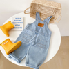 Kids Casual Front Pocket Solid Color Denim Suspender Trousers