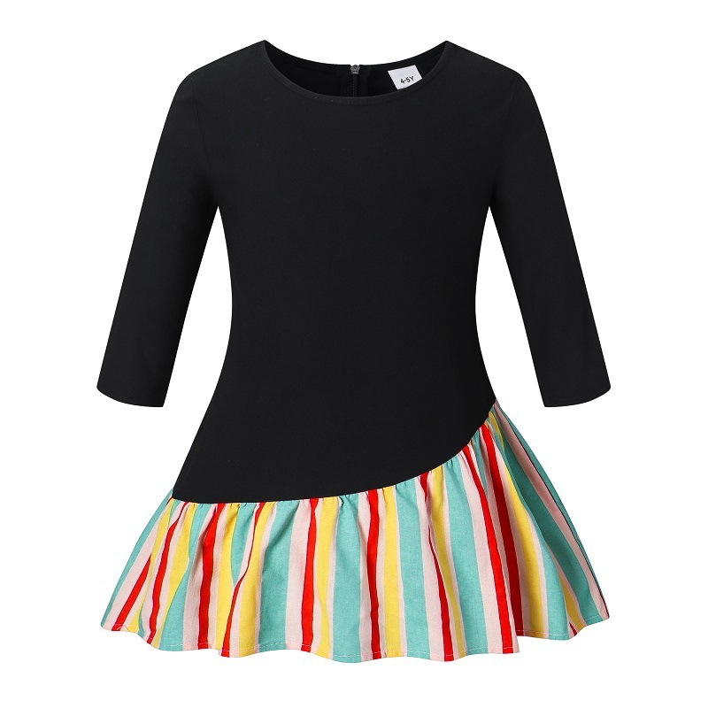 Children Kids Toddlers Fashion Girls Long Sleeve Colorful Stripe Patchwork Dress