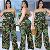 Plus Size Women Printed Tube Top Waist Wide-Leg Casual Jumpsuit