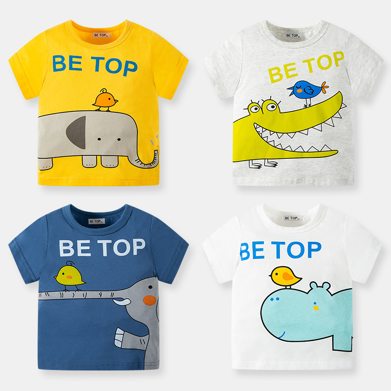 Kids Boys Cute Cartoon Animal Round Neck Short-Sleeved T-Shirt