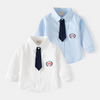 Children Kids Toddlers Fashion Boys Long Sleeve Embroidery Tie Shirt