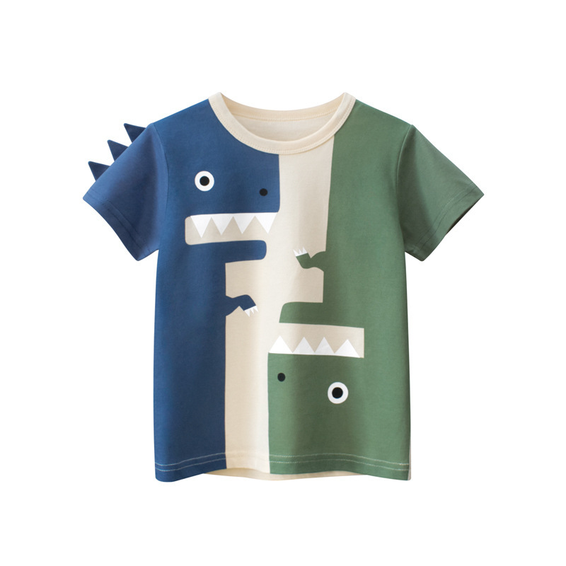 Toddler Kids Boy Fashion Dinosaur Pattern Colorblock Top