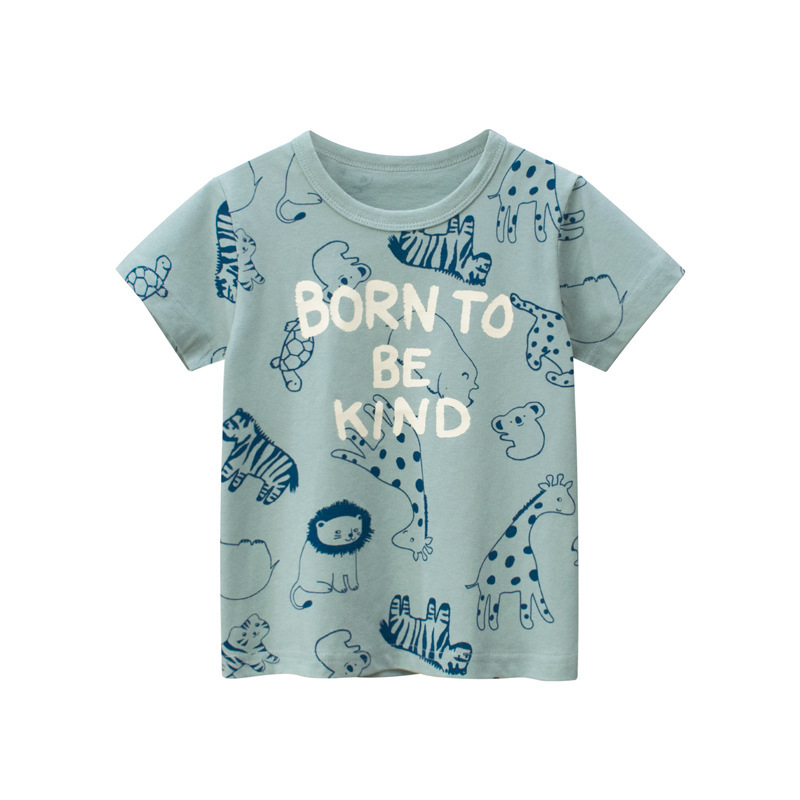 Kids Boys Casual Cartoon Animal All Over Print Round Neck Short Sleeve Basic T-Shirt