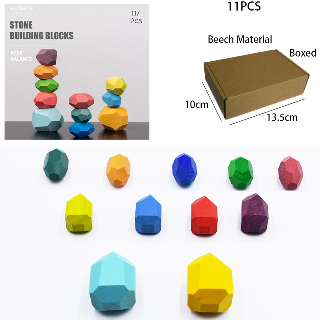 Children Wooden Colored Stone Jenga Building Block Educational Toy