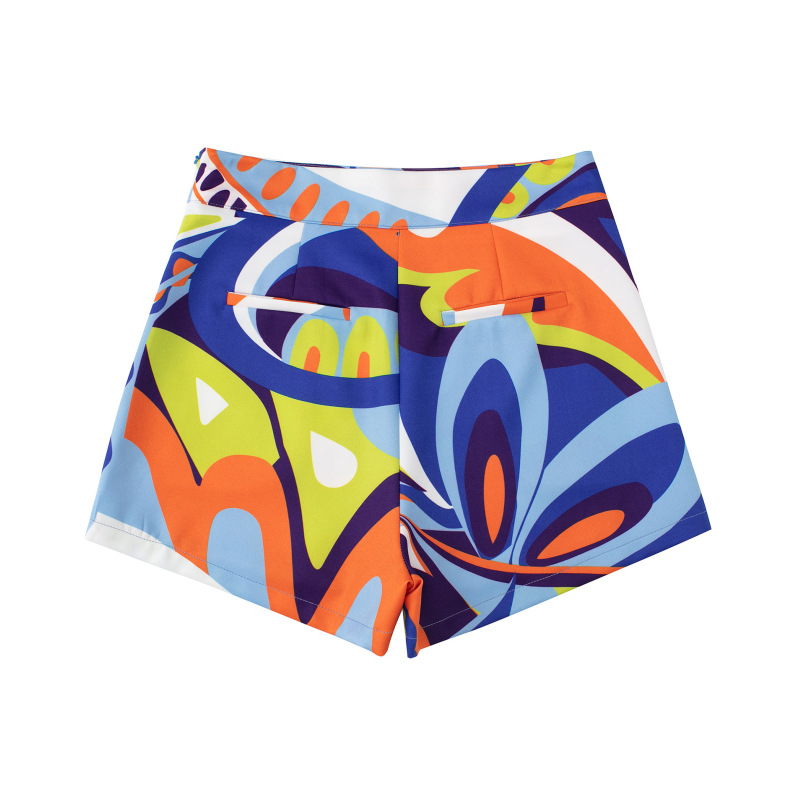 Women Fashion High Waist Multicolor Pattern Print Shorts