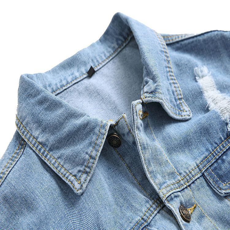 Men Cotton Ripped Denim Jacket