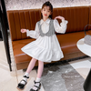 Children Kids Toddlers Girls White Long Sleeve Patchwork Shirt Dress