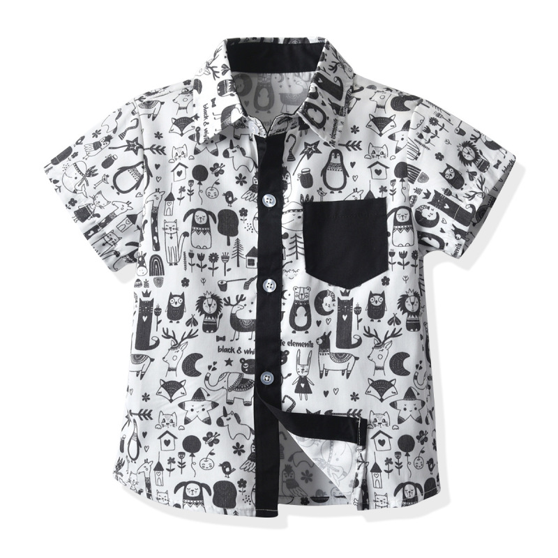 Children Kids Toddlers Fashion Boys Animal Cartoon Print Short Sleeve Shirt