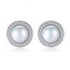 Women Luxury Zircon Natural Freshwater Pearl Silver Stud Earrings