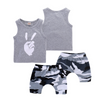 Boys Fashion Gesture Pattern Sleeveless Vest And Camouflage Shorts Set