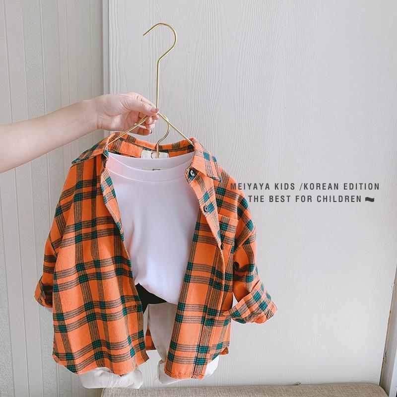 Children Kids Toddlers Boys Plaid Long-Sleeved Shirt