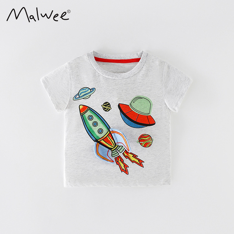 Children Kids Baby Fashion Boys Short Sleeve Cartoon Rocket Ship Print T-Shirt