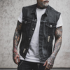 Men Punk Sleeveless Lapel Single Breasted Badge Number Letter Pattern Denim Vest